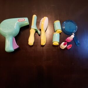 🔥Vtg Little Tikes Beauty Salon Rollers Curling Iron, Hair dryer, Hair brush HTF